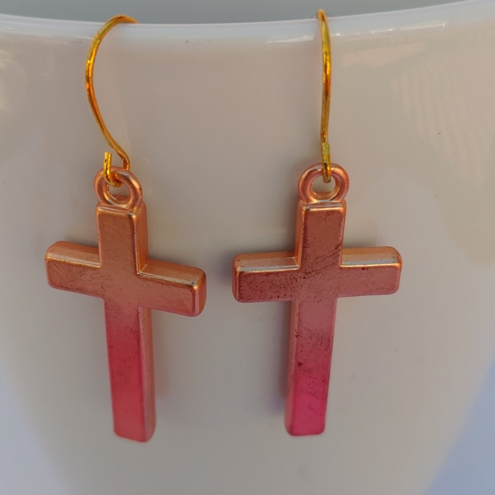 2/$10 or 4/$15 Ombre Cross Earrings Coral Pink Faith